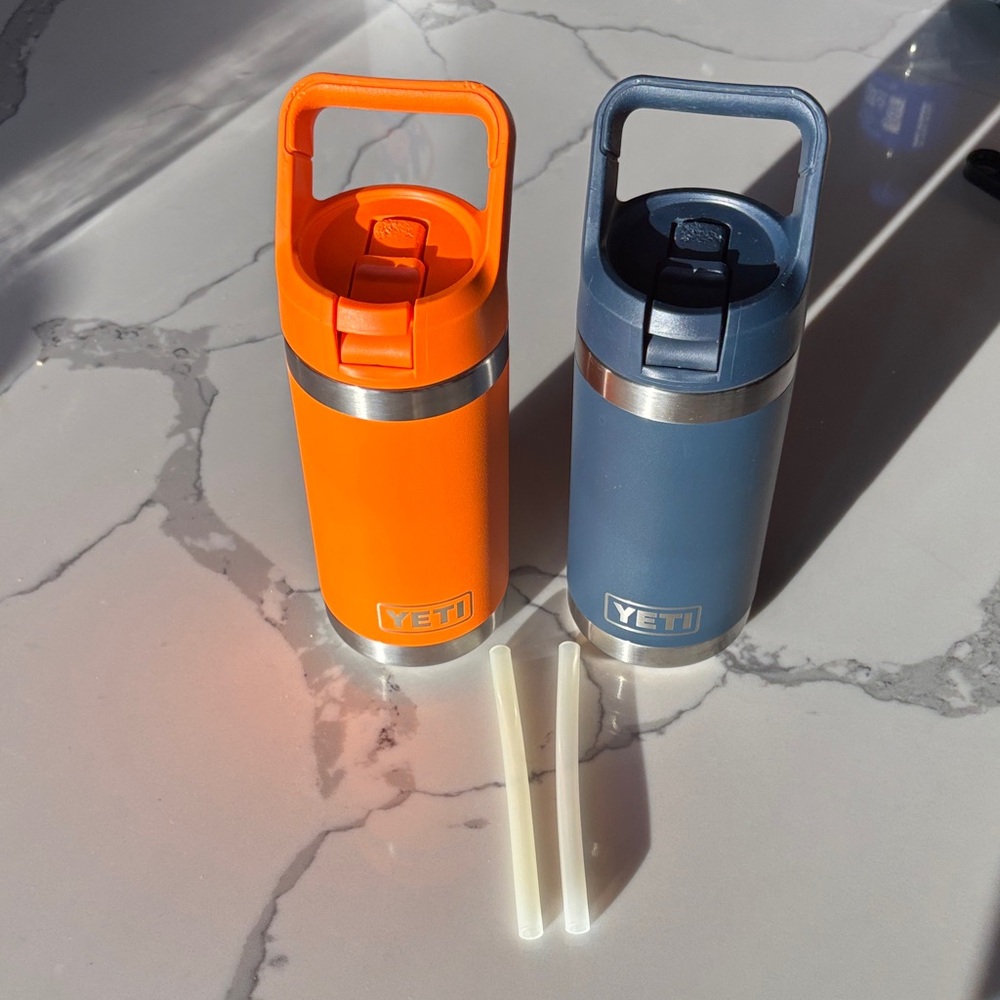 YETI Dual-Tone Orange and Blue Bottles